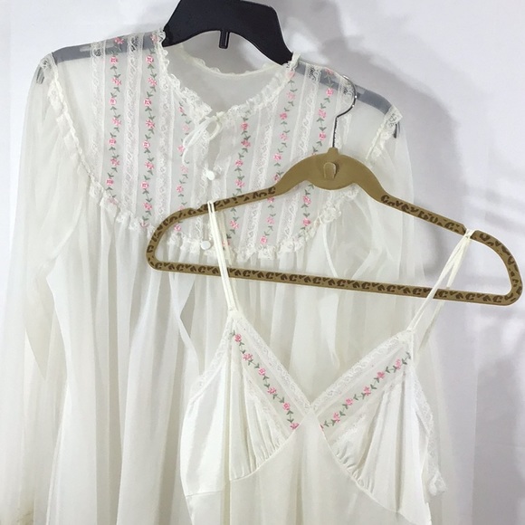 Vintage 2 pc pink rose peignoir maxi gown robe set M NWT - Picture 1 of 15